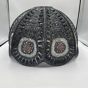 Vintage Wicker Rattan Dome Scallop Lamp Shade 16" x 10" Boho Cottagecore Blue